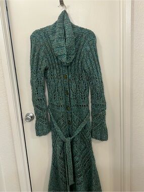 Rare Free People Budapest Daydreamer M Boho Teal Green Cardigan Sweater Duster
